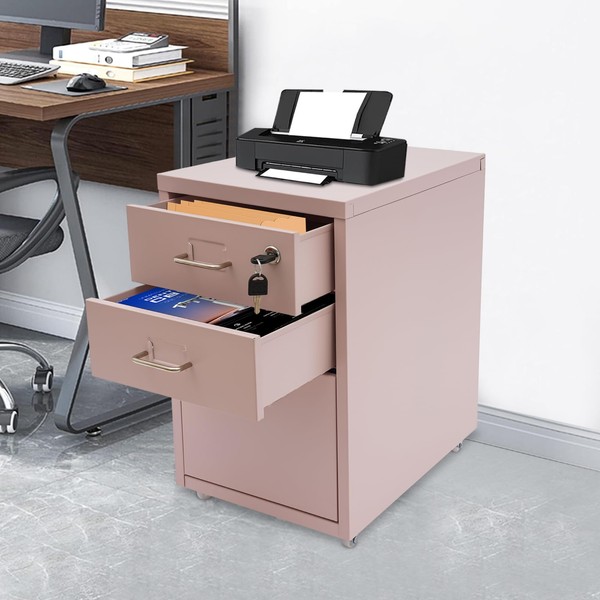 RENFANSHOP 3-Drawer Metal Vertical File Cabinet, Metal Mobile Filing Cabinet