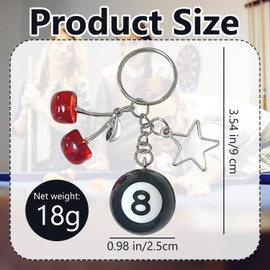 Nhemeylp 8 Ball Keychain Cherry Keychain Eight Ball Keychains for Women Cute Cherry Keychain Bag Charms for Handbags Purse Accessories with 8 Ball Design Creative Key Chain (Ring)