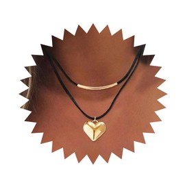Obmyec Heart Choker Necklaces Chunky Heart Pendant Neckalce Y2K Gothic Velvet Choker for Women (Gold-1)