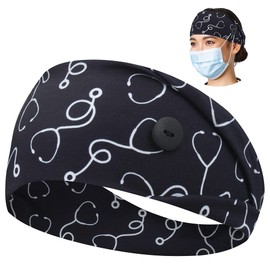 ABAMERICA Headbands with Button for Mask, Wide Nurses Headbands Non Slip Elastic Ear Protection for Women Men Doctors Sweatband Headband