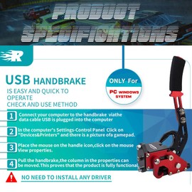 CNRAQR PC Racing Game USB Handbrake for 16Bit SIM for Racing Games, Compatible with G27 G29 G920 G923 T500 T300 Simulate Linear Handbrake Red（With Fixing Clip and Plate