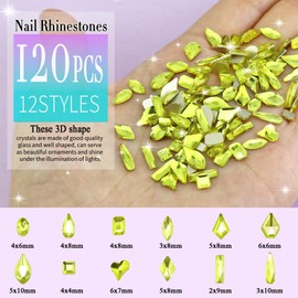 Dowarm 3200PCS Nail Art Rhinestones, Citrine/Yellow Flatback Rhinestones for Nails, Crafts, 12 Styles 3D Glass Crystal Nail Gems, Glitter Diamond