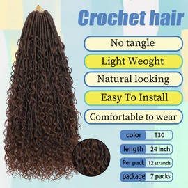 Brown Goddess Locs Crochet Hair 18 Inch Pre Looped Braiding Hair 84 Strands Bohemian Faux Locs Boho Braids River Locs Dreadlocs Hair for Black Women