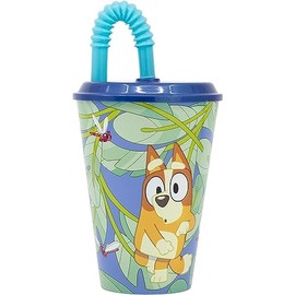 Golddunes Kids Character Sports Tumbler 430ML Drinking Re-usable Plastic Cup with Re-Usable Straw (Blue)