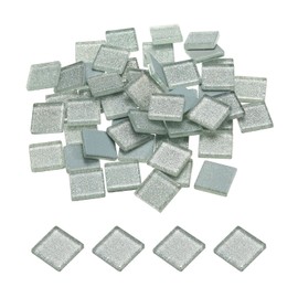 sourcing map Mosaic Tiles, Glass Tiles, Shine Crystal Mosaic Glass Pieces Bulk Square Glitter Crystal Mosaic Tiles 2 x 2cm for Home Decoration, DIY Crafts, Pack of 50(200g, Silver Grey)