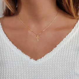 Annika Bella Cross Necklace, Length 16-18 Inches, Minimalist Crosses Jewelry, Everyday Jewel, Women's Necklaces, In Gold or Silver, Dainty Faith Gift for Her (Gold)