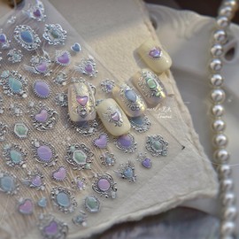 Heart Nail Stickers Sliver Nail Art Stickers 5D Self Adhesive Gems Nail Decals Nail Art Decals Rhinestones Nails Design Summer Sticker for Women Girls Nails Art Accessories DIY Manicure 1 Sheet