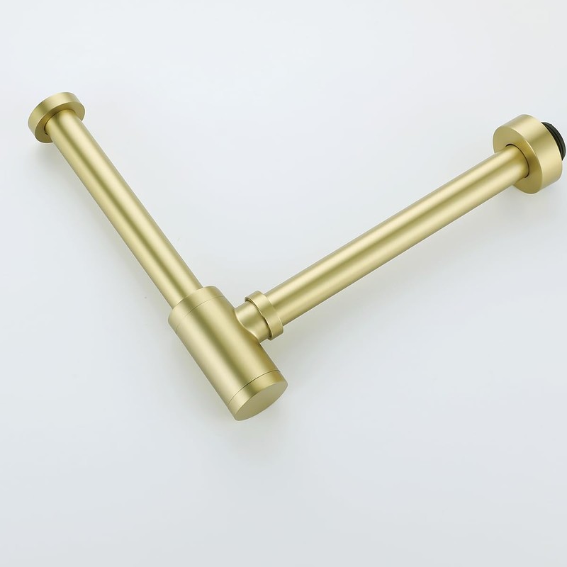 SEABEFORE Brass Round Bottle P-Trap 1 1/4, Adjustable Basin Sink