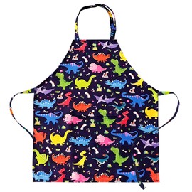 DECOWALL AP-003 Kids Apron – Dinosaurs for Boys Girls Children Chef Kitchen Apron with Pocket Cooking Baking Painting Crafting Art Gardening Adjustable Strap Gift Little Helper