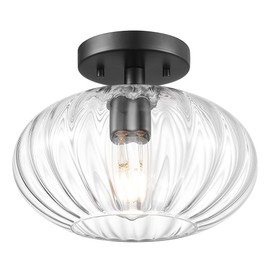 FEMILA Black Semi Flush Mount Ceiling Light, 10.3" Ceiling Light Fixtures for Kitchen Island, Bedroom, Living Room, with Dome Glass Shade, E26 Base, 4FYD85F BK