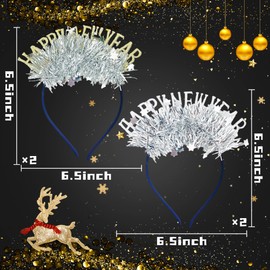 JeVenis 4 PCS Silver Stars Headband Happy New Year 2025 Party Supplies - Eve Party Headband, Hat, and Photo Booth Props