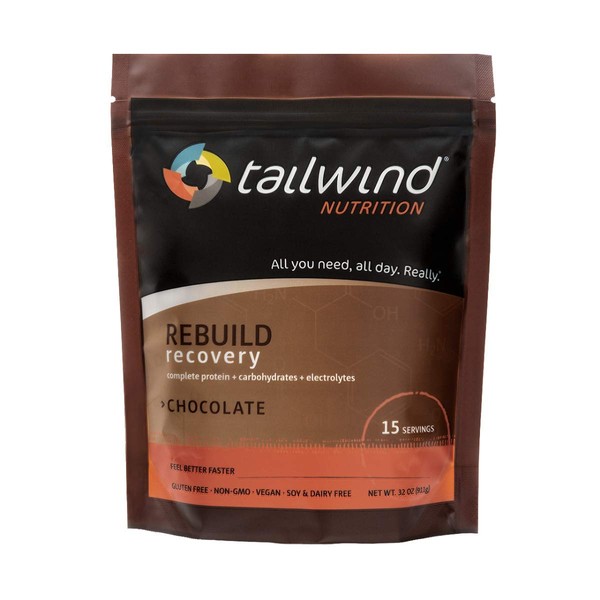 Tailwind Nutrition Rebuild Recovery Chocolate Drink Mix 15 Serving Pouch - Complete Protein, Electrolytes and Carbohydrates - Vegan, Gluten-Free, No Soy or Dairy