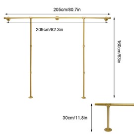 CNCEST 【Premium Gold Industrial Pipe Wall-Mounted Clothing Rack】 80.7in 5-Base Design, Super Strong Load Bearing for Display & Storage, Space-Saving Solution