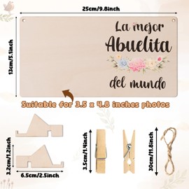 CJiangpo Grandma Picture Frame Gifts, La Mejor Abuelita Del Mundo Wooden Photo Frame Spanish First Time Grandmother Tabletop Decor Ornament, Best Grandma Gift from Grandkids for Mother’s Day Birthday