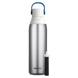 BRITA Stainless Steel Water Bottle with Filter, 591 mL Premium Double Insulated Water Bottle, Silver
