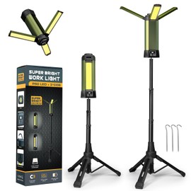 Geisofu Rechargeable Work Light with Stand, Outdoor LED Cordless Camping Light, Portable Telescopic Bracket, 6AH Battery 500/1000/2000 Lumen, 3500K/4500K/6500K, Construction Lights