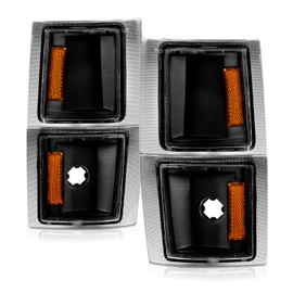 AmeriLite for 1994-2002 C/K Pickup Tahoe Full Size Blazer GMC Suburban Black Replacement Signal Parking Light 4pcs Set - Passenger and Driver Side