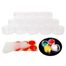 Wopanxye Pack of 12 Jars, 10 g/10 ml Empty Transparent Small Plastic Cream Jar - for Cosmetic Jars, Lip Balm Jars, Nail Art Containers, with Clear Screw Lid and 12 Pieces Mini Spatula & Label