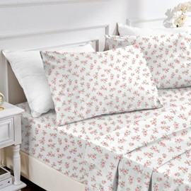 MUXHOMO Queen Size 4 Piece Sheet Set, Soft Breathable Bed Sheet Set for Bedroom with Deep Pocket Up to 16", Wrinkle-Free & Cooling Bedding for Oeko-TEX Certified - Floral Pink