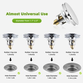 Universal Bathroom Sink Stopper 2PACK All Metal 2 in 1 Pop Up Basin Sink Drain Strainer for 1.1~1.5 Inch US Standard Sink Drain Strainer with Hair Catcher, Anti-Clog, Chrome