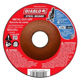 Diablo Type 27 Steel Demon Metal Cut-Off Disc - Ideal for Flush Cuts - 4-1/2" Diameter, 7/8" Arbor, 27 Hub Type, 0.045" Thickness, 13280 Max RPM - DBDS45045701F