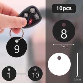 Flintronic 10Pcs Plastic Number with Key Rings, Engraved Numbered Tags, Plastic ID Tag Table Numbers, Discs Number-Tags for Office, Hotel, Mailbox, Dormitory (1-10 Black)