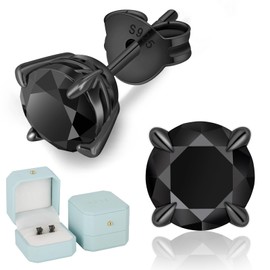 KRKCLIFE Black Moissanite Earrings, Men's Earrings, Stud Earrings, Total of 1.0, 2.0, 3.0 CT. Moissanite Earrings, 925 Silver, Hypoallergenic, Single Diamond Jewelry, Accessories, Simple, Birthday