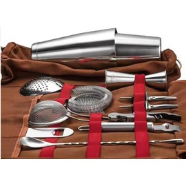 Trendy Bartender Portable Roll Canvas Bar Tools Storage Bag with 24 Stainless Steel Tools