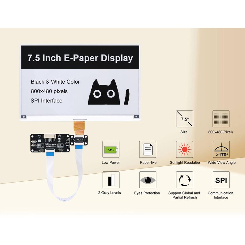7.5 Inch e-Paper Display for Raspberry Pi/Jetson Nano/Arduino/STM32 - 800