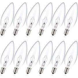 MEQIQTEK E12 60 Watt Incandescent Candle Light Bulbs, Chandelier Light Bulbs for Ceiling Fan, Vanity, Outdoor - Warm White 2500K, 500 Lumen Dimmable B10 Clear Candelabra Base Bulbs (12 Pack)