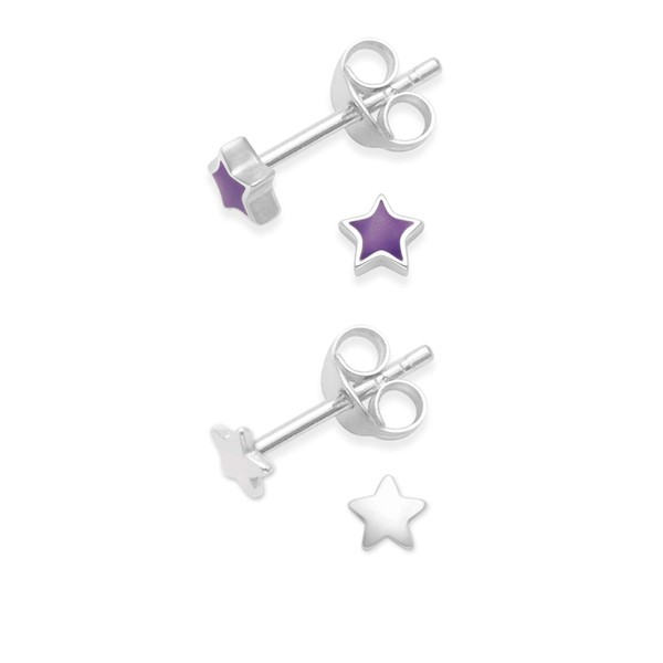Heather Needham Silver 2 PAIRS Sterling Silver Star Earrings Purple