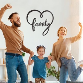 KOYILTD KOYILTD Cute Family Infinity Heart Metal Wall Sign Large Black Metal Family Wall Decor Love Heart Sign for Living Room Decorative Family Wall Art for Bedroom (Black, Large)