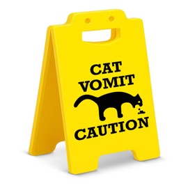 Funny Cat Vomit Caution Desk Sign Humorous Desk Decor Gifts for Cat Lovers Pet Owners Cats Mom or Dad Gag Gifts