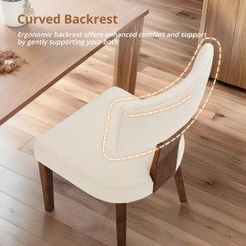 LUE BONA Dining Chairs Set of 2, Linen Mid Century Modern Dining Chairs with Curved Backrest and Wood Legs, Upholstered Dining Room Chairs for Kitchen, Living Room, Linen Color