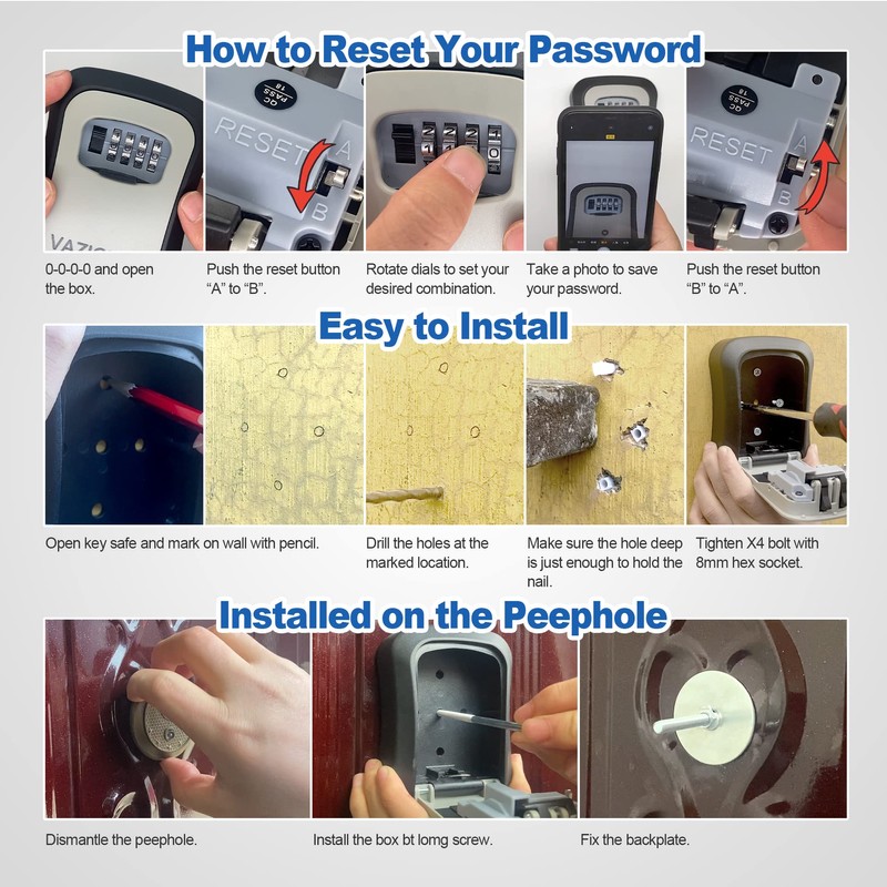 Key Lock Box for Outside, Portable Waterproof Wall Mounted Changeable