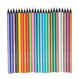 24 Color Metallic Wooden Coloring Pencils with Barrel Quality Soft Core Colored Leads Black Wood Shaft with Round Grip