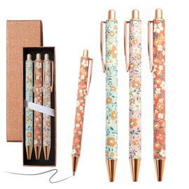 Belegao 3PCS Floral Ballpoint Pens with Box - Metal Flower Art Ball Point Pens Fancy Vintage Rose Retractable 1.0mm Smooth Writing for Women Mother Teachers Birthday Thanksgiving Gifts, Home Office
