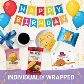 Happy Birthday Biscuits Gift Set Bundle With x35 Individually Wrapped Biscuits - Happy Birthday Hamper with Border Biscuits, Walkers Shortbread, Custard Creams, Stroopwafels Caramel & More