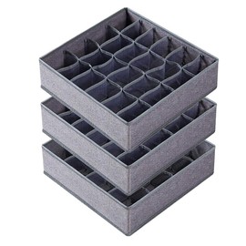 Timotech Organizadores de Cajones con 64 celdas, Organizadores de Ropa Plegables para Closet, Cajas de Almacenamiento para Guardar Calcetines, Ropa interior o Corbatas (3 piezas) Gris