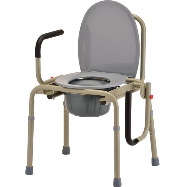 NOVA Bed Side Commode with Drop Arm (for Easy Transfer) and Toilet Seat with Lid, Over The Toilet Commode, Comes with Bucket, Lid and Slash Guard