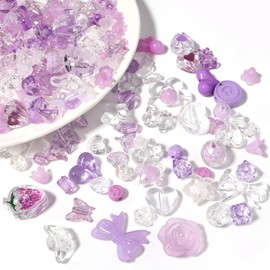 Forise 120pcs Acrylic Purple Assorted Beads Mix random Style Candy Color Pastel Plastic Flower Beads for DIY Jewelry Making Bracelet Necklaces Phone Lanyard