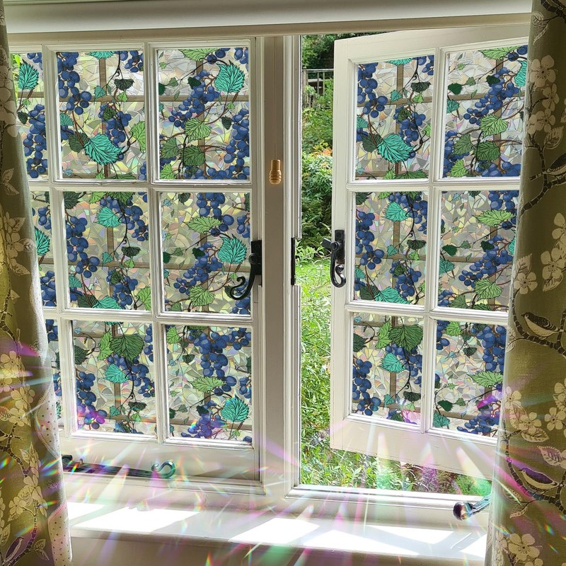 funlife Watercolor Static Cling Privacy Window Film, Grape Trellis 16.92"