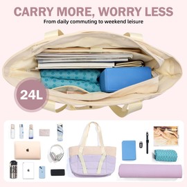 Axcone Women's Tote Bag with Zip, Quilted Carry Bag, Sports Bag with Yoga Mat Straps for Travel and Sports, purple