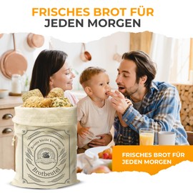 AH® Linen Bread Bags Set of 3 30 x 40 cm - Bread Bag with Drawstring - Reusable & Unbleached - For Bread Storage & Keeping Fresh