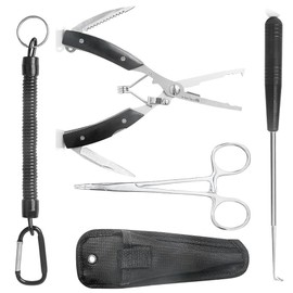 ANBOO Multifunctional Fishing Pliers Set with Lanyard, Includes Ateria Pliers, Hook Remover Fishing, Line Cutter, Fishing Pliers for Hook Remover, Snap Ring, for Fishing Hooks and Snap Rings Removal,