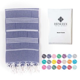 Hencely Turkish Beach Towel 37x68 Oversized, Sand-Free, Quick-Dry, Lightweight - Travel Essential for Pool & Bath - Striped 100% Cotton Bathroom Towels Accessories Gift (Navy Blue)