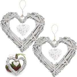 Dtoterul Window Decoration Hanging 2 Pieces Heart Rattan Pendant Willow Heart Hanging Window Decoration Hanging Modern Wreath Decor Romantic Braid Heart-Shaped Heart Wreath Hanging Door Decoration