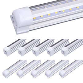 HMINLED 8 ft Linkable LED Shop Light, 100W 13000LM, T8 96'' Integrated Tube Fixture, V Shaped, Clear Cover, 6000K 6500K, Brighter White for Garage, Warehouse, Plug and Play (10-Pack)