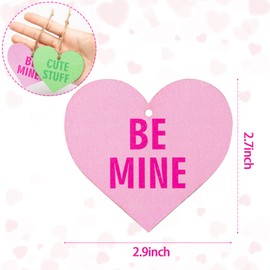 Haooryx 28Pcs Sweet Conversation Candy Heart Wood Ornaments Decoration, Heart Shaped Hanging Decorations Love Heart Embellishments Wood Slices Tag Wedding Ceremony Anniversary Engagement Party Favor