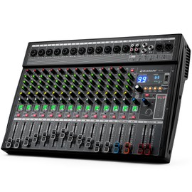 12-Channel Professional Audio Mixer, FX-12usb Mixing Console with XLR Inputs, Bluetooth, 99 DSP Effects, MP3, USB Interface for Podcast, Music, Recording, PC 13.39"x3.54"x18.90"inches